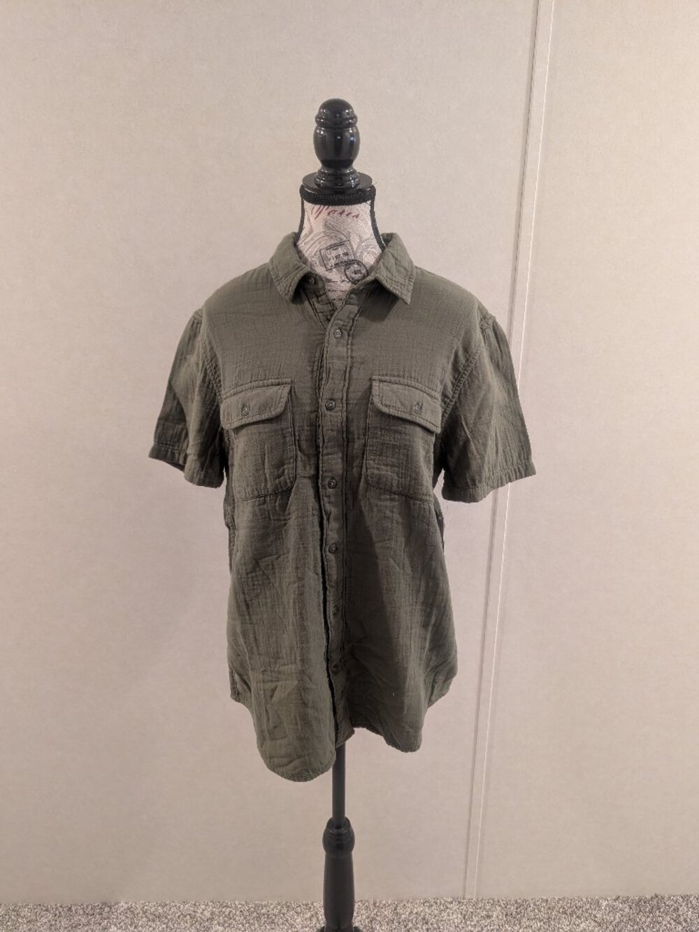 NWT Lucky Brand Olive Green Short Double Gauze Utility Button Front Shirt Small